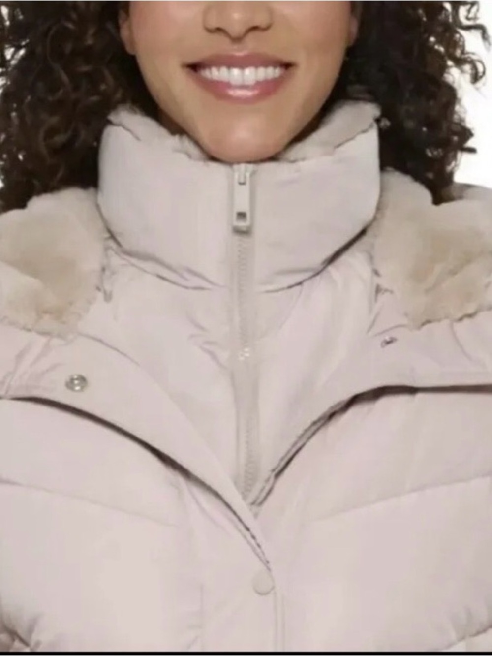 Andrew Marc NWT Cream Quilted Puffer Coat with Faux Fur Collar - Picture 3 of 11